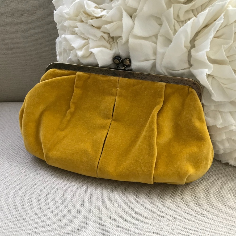 JCrew yellow velvet clutch